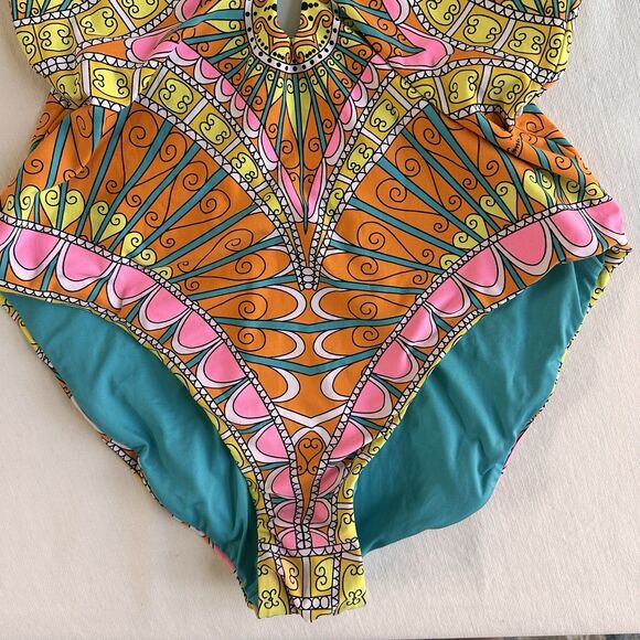 Trina Turk Capri Sherbet Halter Lace Up One Piece Swimsuit Sz 8 - Picture 4 of 8